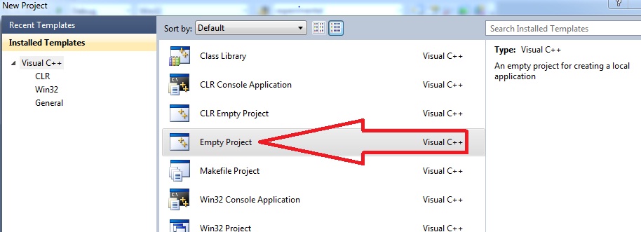 creating a project via the "empty" option